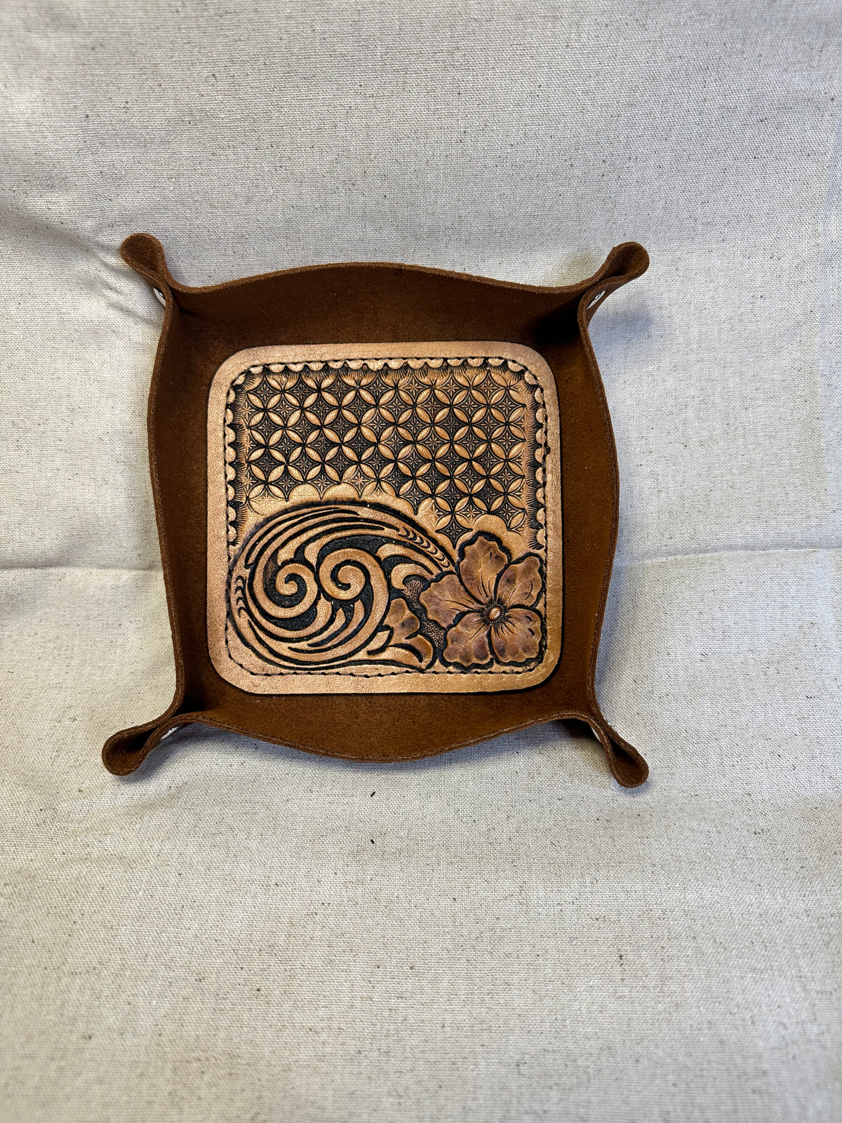 Valet Tray - Hand Tooled & Geometric / Alligator Embossed Leather