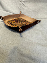 Valet Tray - Floral Tooled & Geometric / Lighter Brown Leather