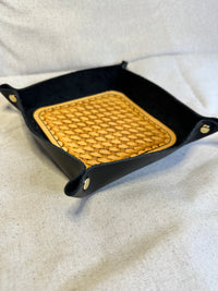Valet Tray - Tan Basketweave / Black Leather