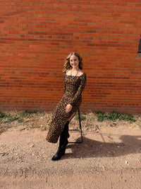 Leopard Ribbed Long Sleeve Maxi