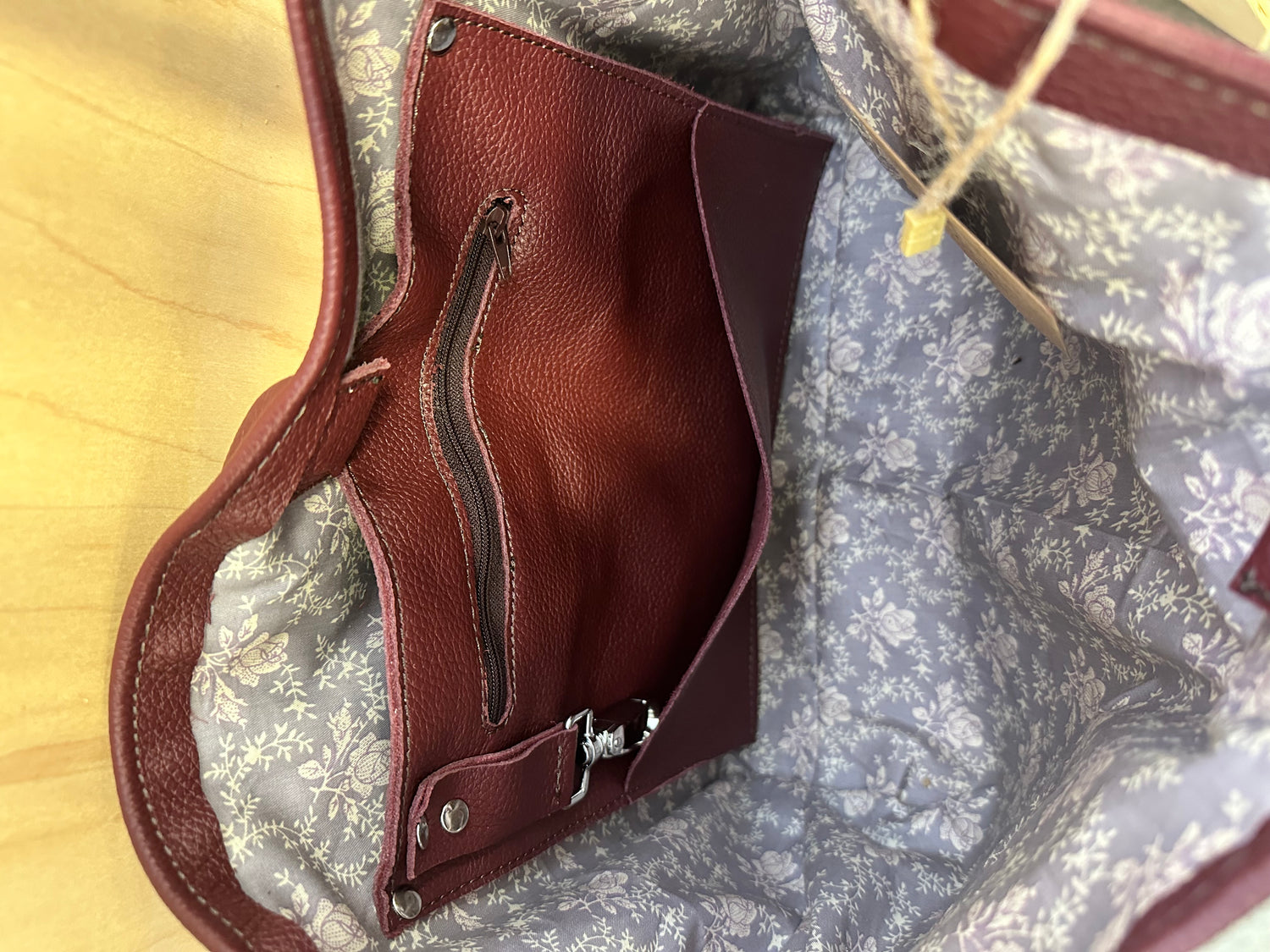 Fringe Purse in Burgundy with Water Buffalo