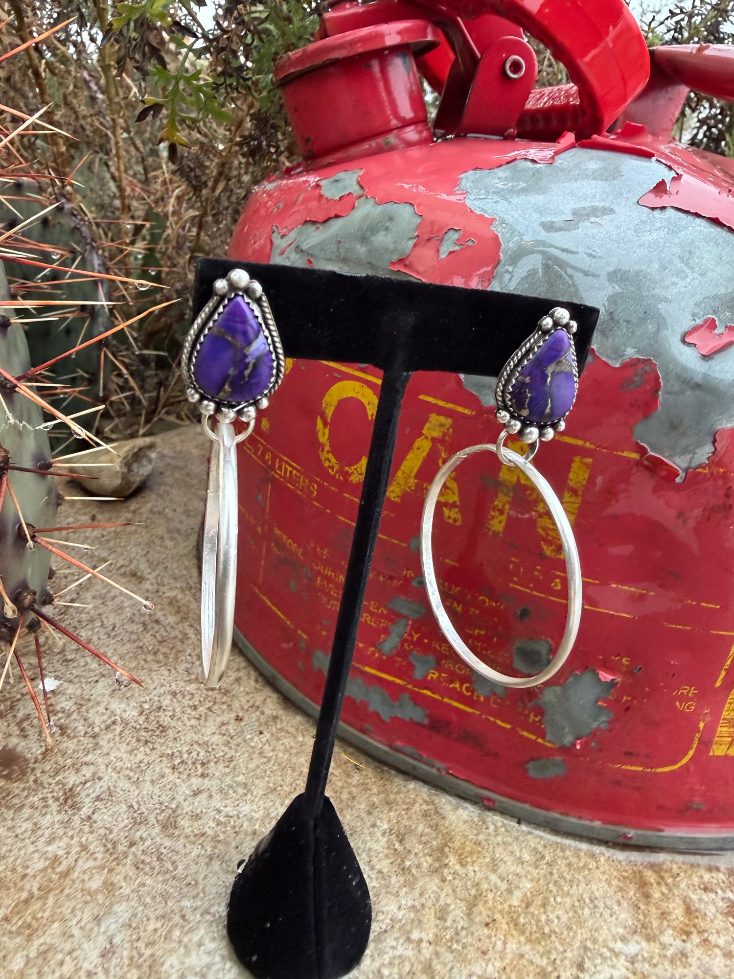Purple Mojave Spiny Oyster Statement Hoops