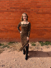 Leopard Ribbed Long Sleeve Maxi