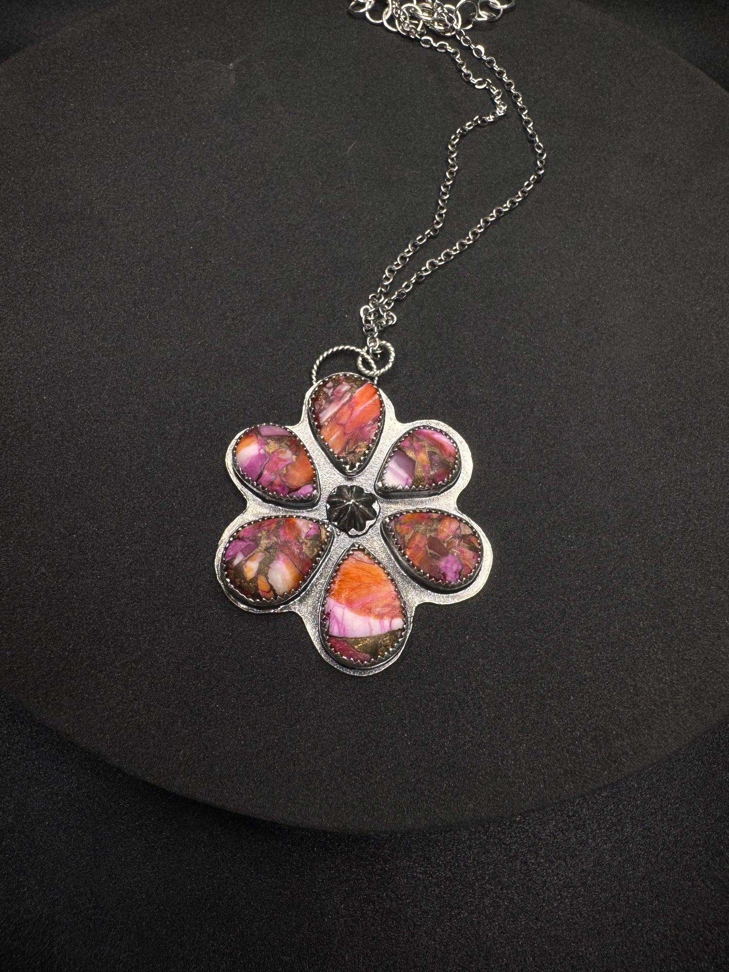 6 stone Pink Dahlia Spiny Oyster pendant