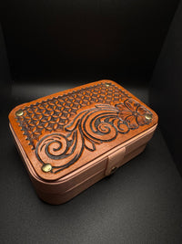 Hand Tooled Leather Jewelry Box, Pink