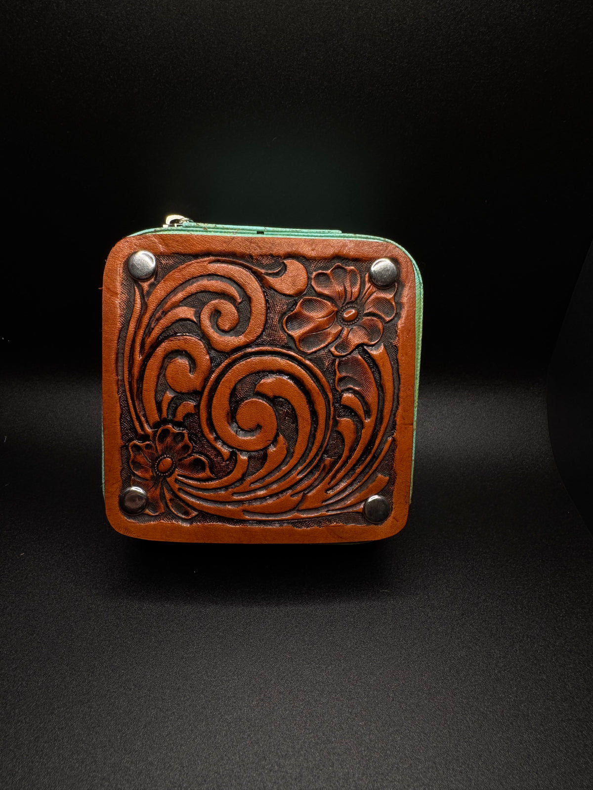 Hand Tooled Leather Jewelry Box (discounted, small flaws are pixtured)